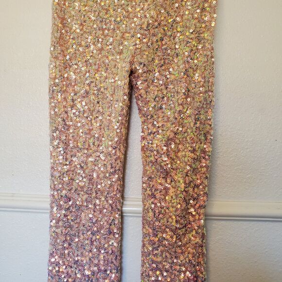 Forever 21 Sequin Mid Rise Flare Pants Women's Size S Pullon Peach Pink - Picture 8 of 16